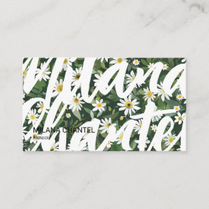 Carte De Visite Fleur Moderne Bohème Blanche Verte Floriste Daisy