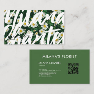 Carte De Visite Fleur Moderne Bohème Blanche Verte Floriste Daisy