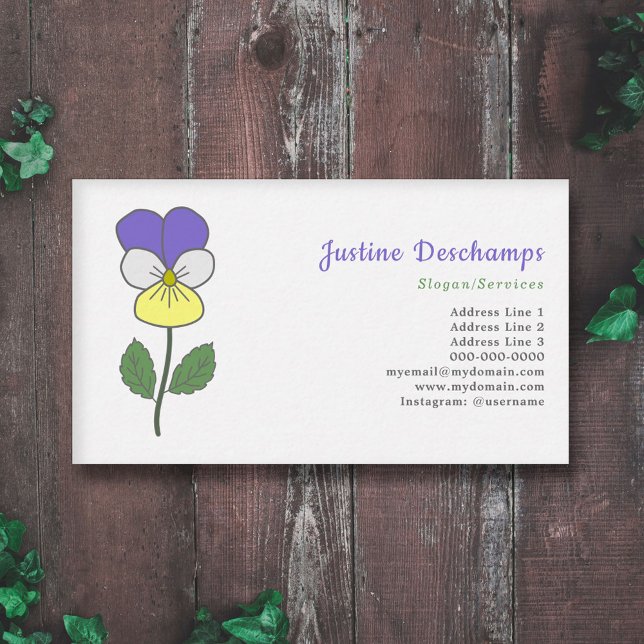 Carte De Visite Fleur pastel botanique sauvage de Pansy (Botanical Wild Pansy Pastel Flower Business Card)