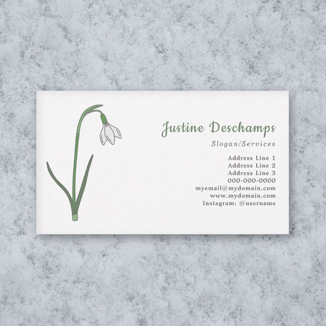 Carte De Visite Fleur pastel botanique Snowdrop (Botanical Snowdrop Pastel Flower Business Card)