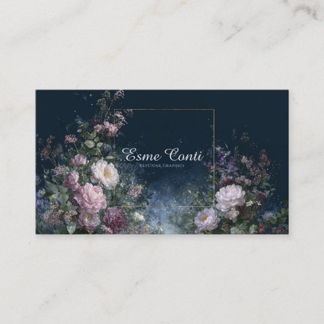 Carte De Visite Fleur rose mauve luxuriant et bleu nuit foncé (Devant)