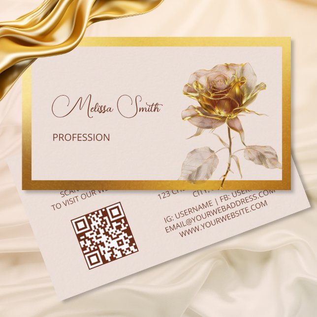 Carte De Visite Fleur Rose or Ethereal (Créateur téléchargé)