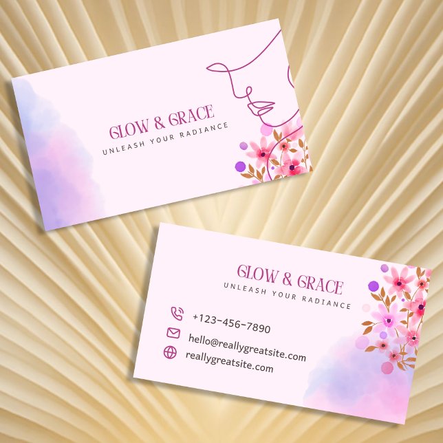Carte De Visite Fleur rose pâle Élégant Design de coiffeur (Floral Business Card)