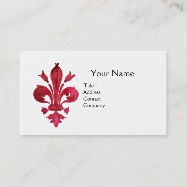 CARTE DE VISITE FLEUR ROUGE ANTIQUE DE LIS EN MONOGRAMME BLANC (Devant)