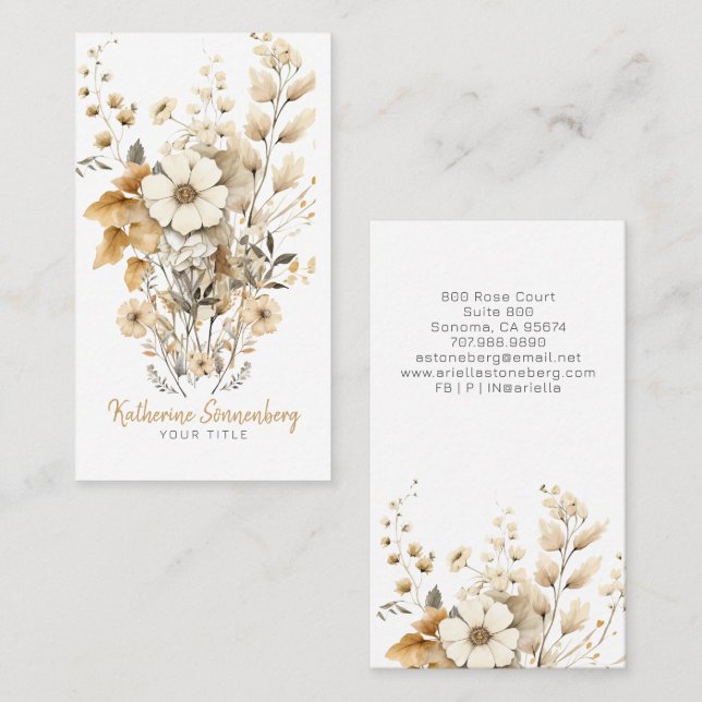 Carte De Visite Fleur Rustique en Fleurs  (Devant / Derrière)