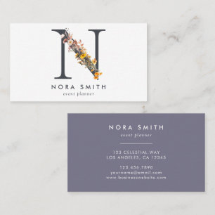 Carte De Visite Fleur sauvage Boho Monogramme initial N