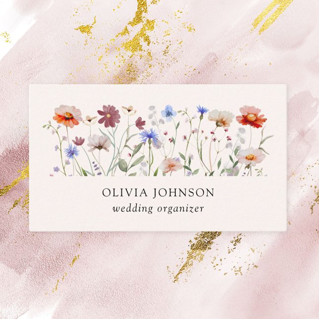 Carte de visite Fleur sauvage colorée aquarelle (In situ)