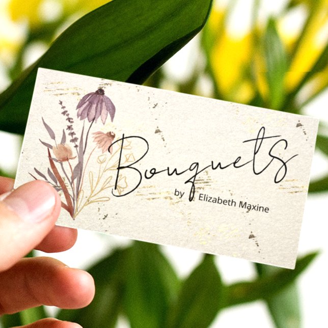 Carte De Visite Fleur Sauvage Dorée Bohème (Créateur téléchargé)