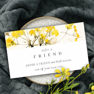 Carte De Visite Fleur sauvage Jaune Boho Floral Référer Un Ami