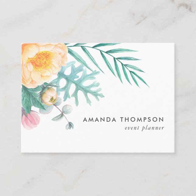 Carte De Visite Fleur tropicale à l'aquarelle Menthe (Devant)