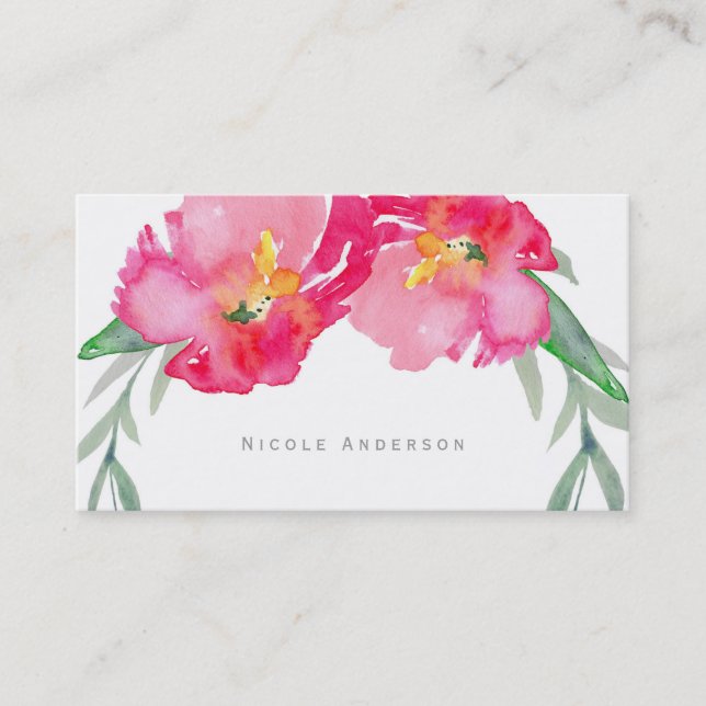 Carte De Visite Fleur tropicale rose feuille verte aquarelle moder (Devant)
