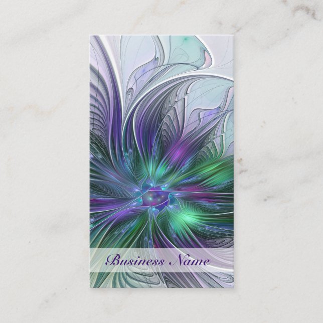 Carte De Visite Fleur verte abstraite moderne d'art fractal violet (Devant)