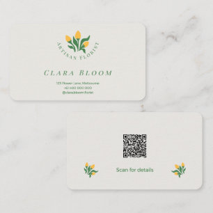 Carte De Visite Fleuriste Artisanal Code QR Botanique Minimaliste