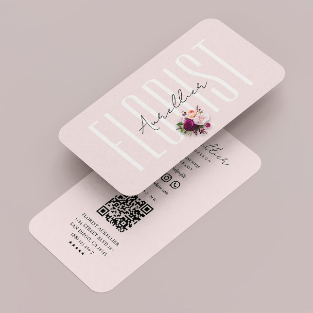 Carte De Visite Fleuriste botaniste esthétique rose moderne (Florist Botanist Aesthetic Pink Modern Business Card
)