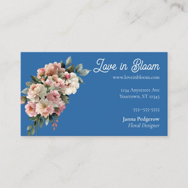 Carte De Visite Fleuriste Bouquet Rose et Blanc (Devant)