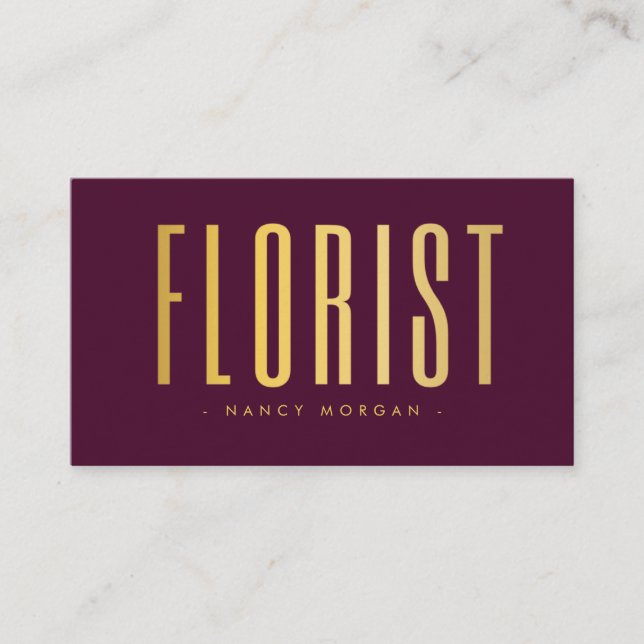 Carte De Visite Fleuriste Code Qr Logo Bordeaux Et Or (Devant)