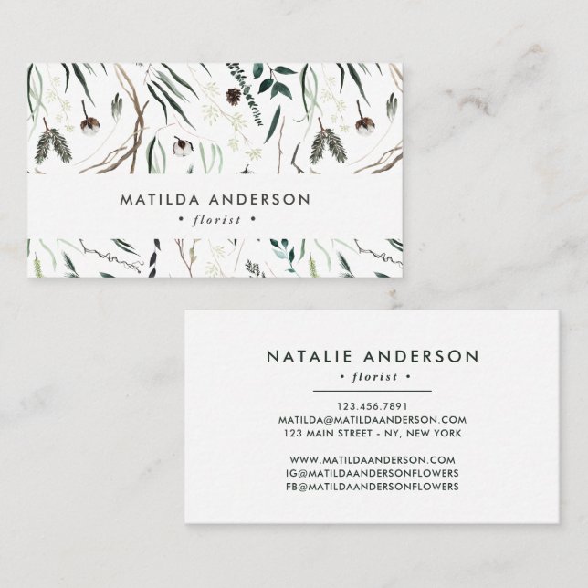 Carte De Visite Fleuriste d'aquarelle Muted élégant élégant mais é (Devant / Derrière)