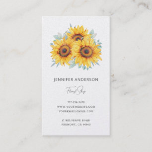 Carte De Visite Fleuriste de tournesol à l'aquarelle verdure