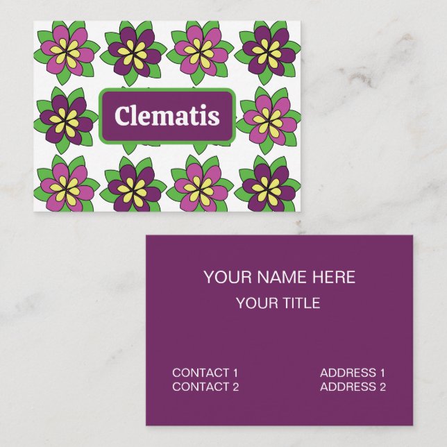 Carte De Visite Fleuriste Fleur de Clématite Violette (Devant / Derrière)