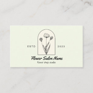 Carte De Visite Fleuriste Fleur de Pissenlit Elégant Beige Vert