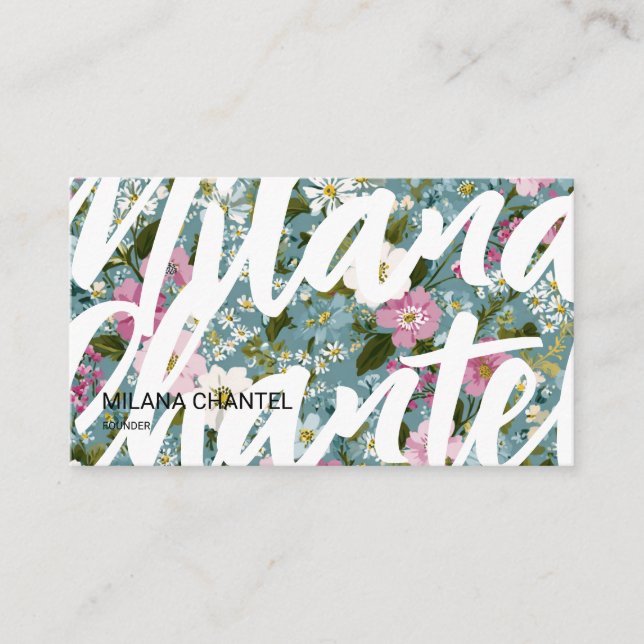 Carte De Visite Fleuriste Fleur Moderne Tendance Bleu Rose Blanc (Devant)