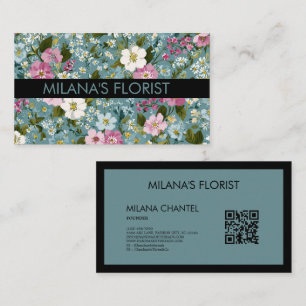 Carte De Visite Fleuriste Fleur Moderne Tendance Bleu Rose Blanc