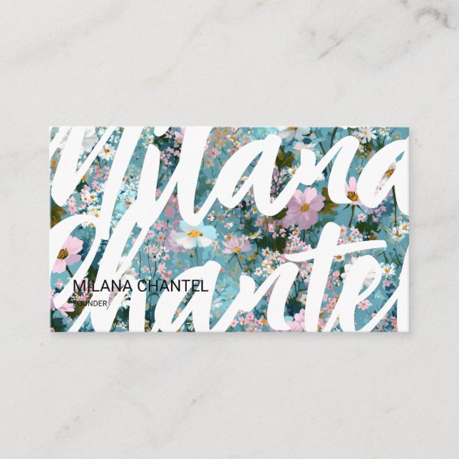 Carte De Visite Fleuriste Fleur Moderne Tendance Bleu Rose Blanc (Devant)