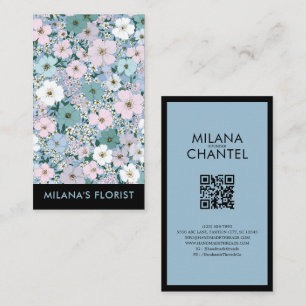 Carte De Visite Fleuriste Fleur Moderne Tendance Bleu Rose Blanc