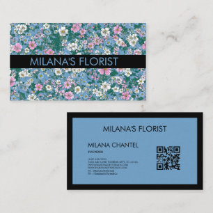 Carte De Visite Fleuriste Fleur Moderne Tendance Bleu Rose Blanc
