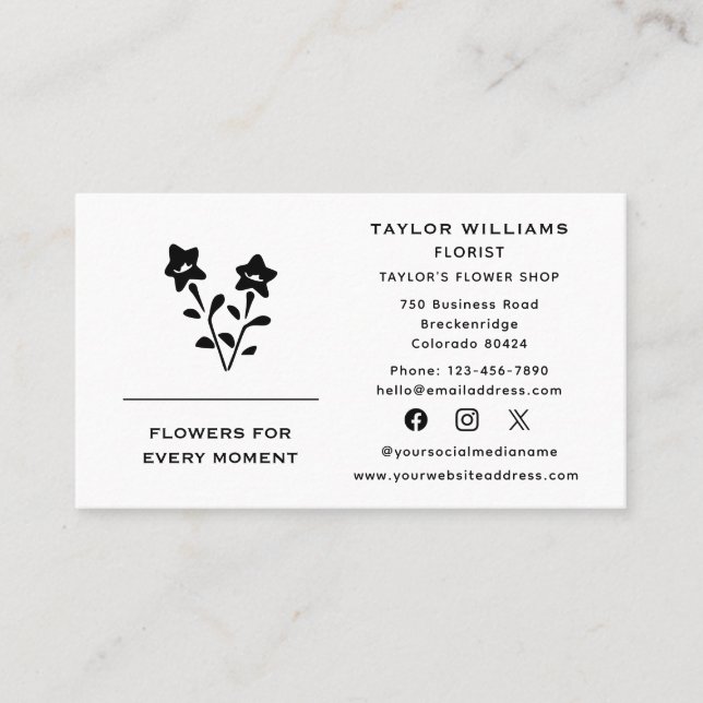 Carte De Visite Fleuriste Fleurerie Boutique de Fleurs Typographie (Devant)