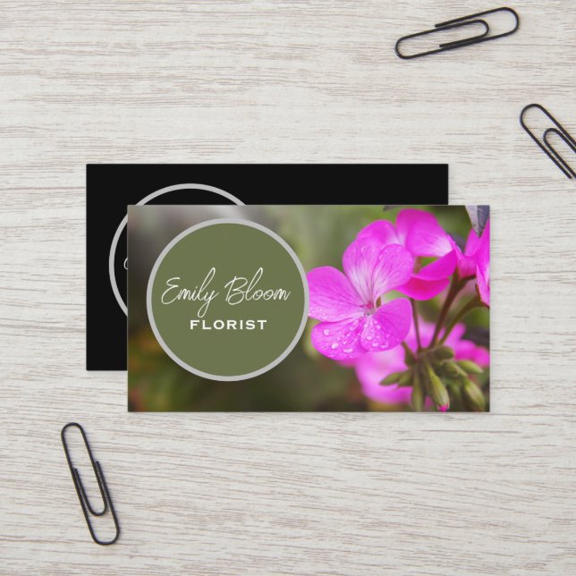 Carte De Visite Fleuriste, Fleurs (Devant/Arrière en situation)