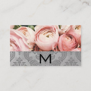 Carte De Visite Fleuriste Fleurs roses Aquarelle Bloc Damas