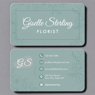 Carte De Visite Fleuriste Floral Vert Sarcelle