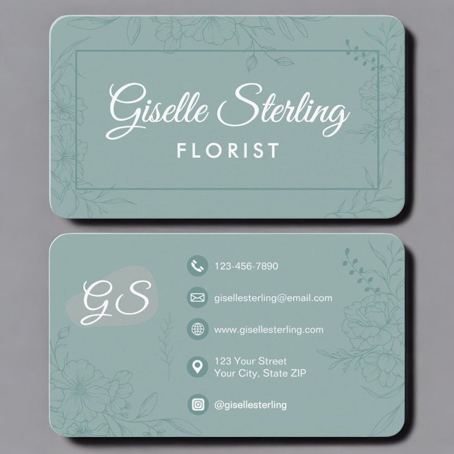 Carte De Visite Fleuriste Floral Vert Sarcelle (Créateur téléchargé)