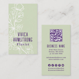 Carte De Visite Fleuriste Ligne Artistique Fleurs Vert Pourpre
