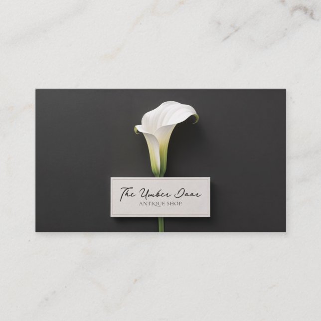Carte De Visite Fleuriste Moderne Élégant Lys de Callas Noir Minim (Devant)