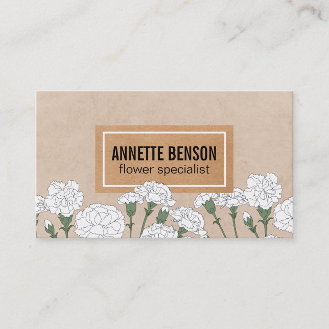 Carte De Visite Fleuriste | Oeillets (blanc) (Devant)