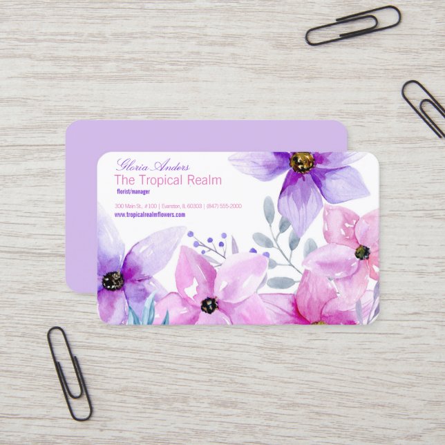 carte de visite fleuriste tropical (Devant/Arrière en situation)