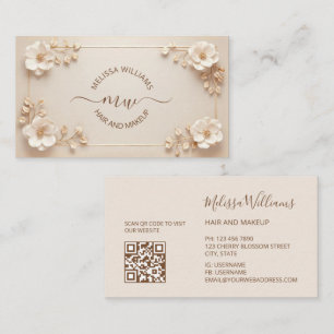Carte De Visite Fleurs 3D Beige Blanc Initiales
