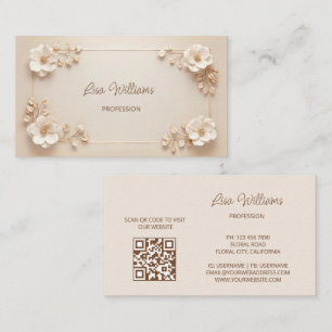 Carte De Visite Fleurs 3D beiges blanches