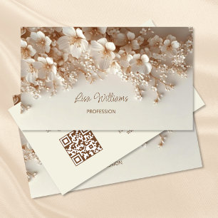 Carte De Visite Fleurs 3D beiges blanches