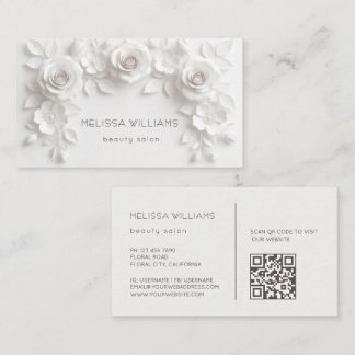 Carte De Visite Fleurs 3D sculpturales blanches
