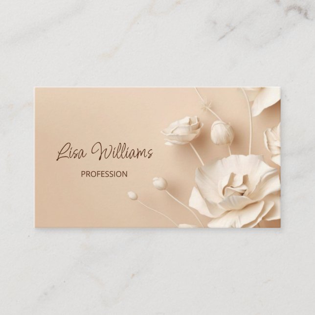 Carte De Visite Fleurs 3D simples beige (Devant)