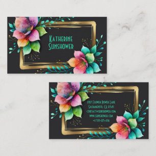 Carte De Visite Fleurs à l'aquarelle - Cadre doré 34 + votre texte