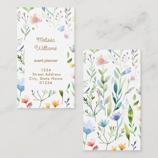 Carte De Visite fleurs aquarelle  (Devant / Derrière)