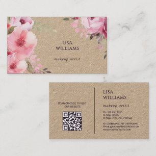 Carte De Visite Fleurs aquarelle rose Kraft