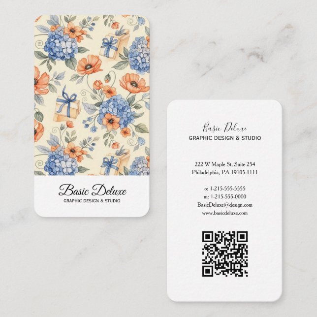 Carte de visite Fleurs Aquarelle Vintage (Devant / Derrière)