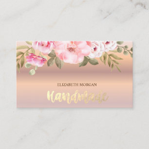 Carte De Visite Fleurs aquarelles élégantes or rose