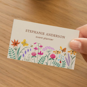 Carte De Visite Fleurs aquarelles Fleurs sauvages Papillon Abeille