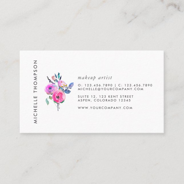 Carte De Visite Fleurs aquarelles rose vif (Devant)